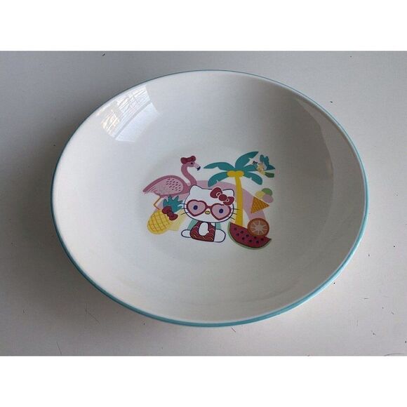 Sanrio Hello Kitty Beach Summer Tropical Ceramic Pasta Dinner Bowl Flamingo NEW - Picture 3 of 10
